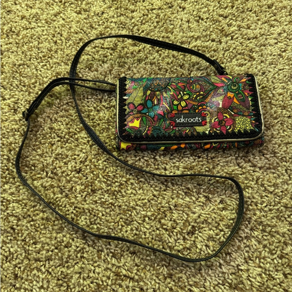 Sakroots Red and Green Crossbody Bag with Intricate Design